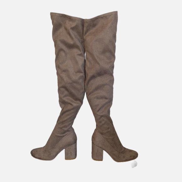 Marc Fisher Ltd Tan Faux Suede Thigh High Block Heel Boots 6.5 - Picture 5 of 10